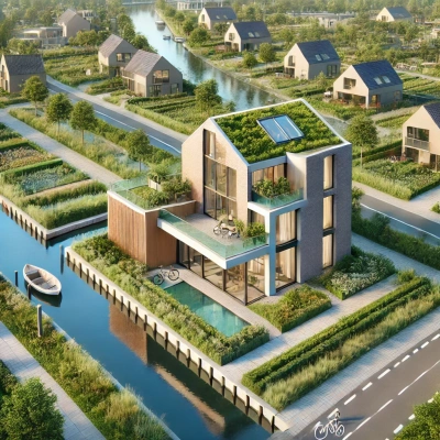 DALL E 2024 09 27 17 21 10 A modern single family house in the Netherlands inspired by Gnephoek plans The house features a minimalist design with clean lines sustainable mater